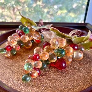 Vintage Lucite Grape Clusters Set of 2 Multicolor Acrylic Hanging Fruit Decor